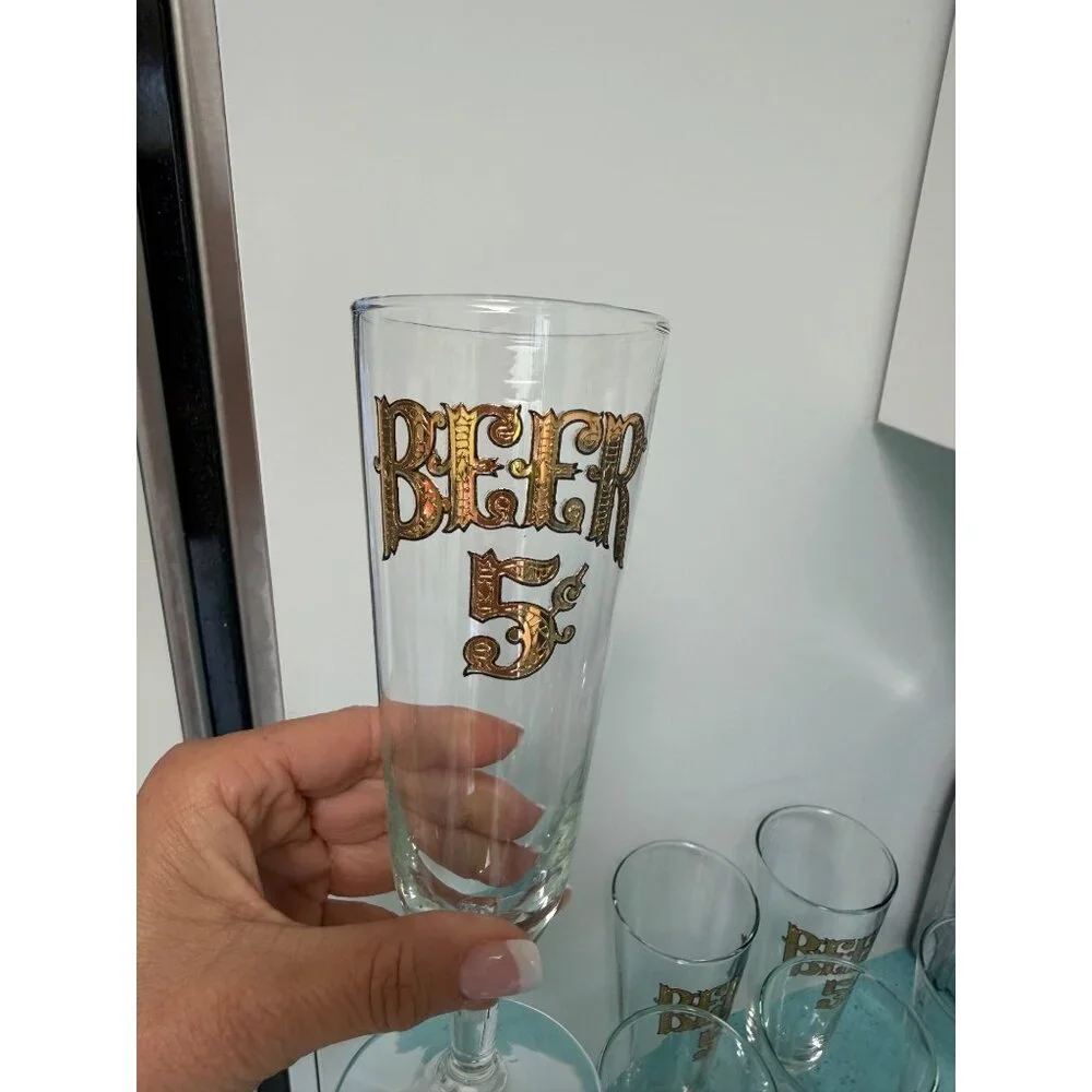 Culver Set of 6  22-karat Gold Footed Pilsner Glasses Vintage Collectible